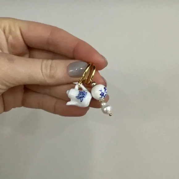 Ceramic Teapot Mismatched Hoop Earrings - Picture 12 of 13